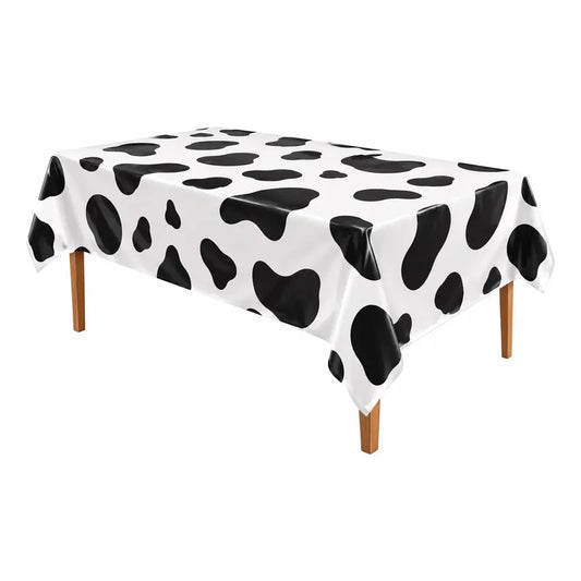 Mantel Plástico Rectangular Con Diseño Manchas De Vaca Blanco