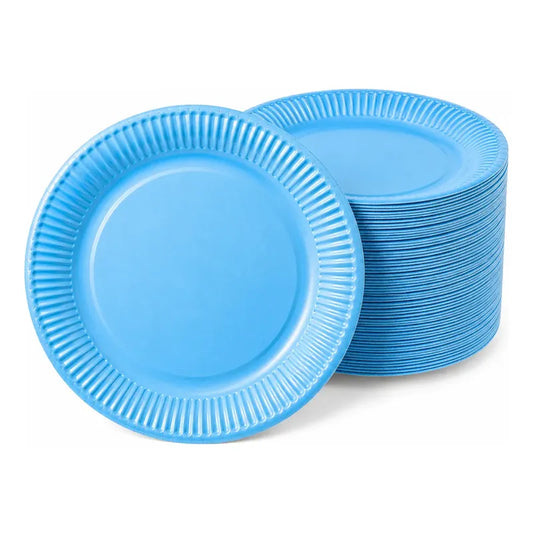 Pack 25 Platos De Cartón Desechables Para Fiestas Cumpleaños Celeste