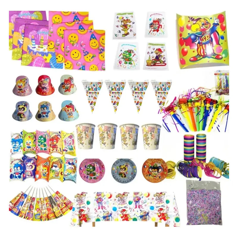 Pack Cotillón Cumpleaños Ochentero Retro Vintage 97 Pzs