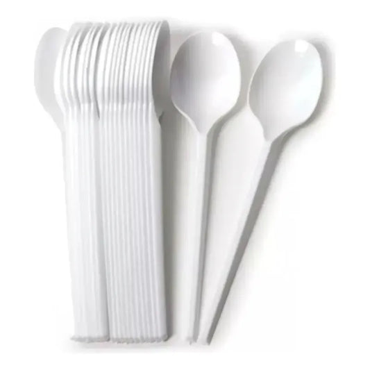 Pack 100 Cucharas Blancas Plásticas Desechables Blanco