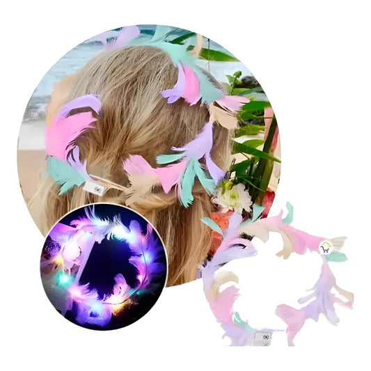 Cotillón Año Nuevo Pack 3 Cintillo Corona Plumas Luces Led