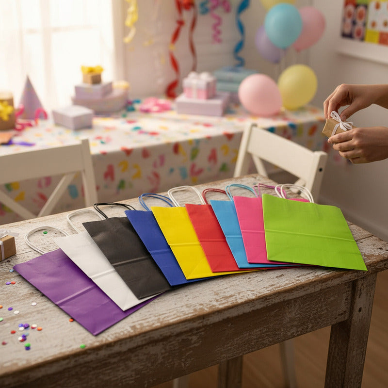 Pack 12 Bolsas De Papel Kraft De Color 27x21x11 Cm