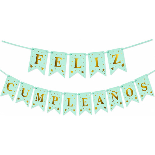 Guirnalda Feliz Cumpleaños Con Letras Doradas Y Estrellas Agua