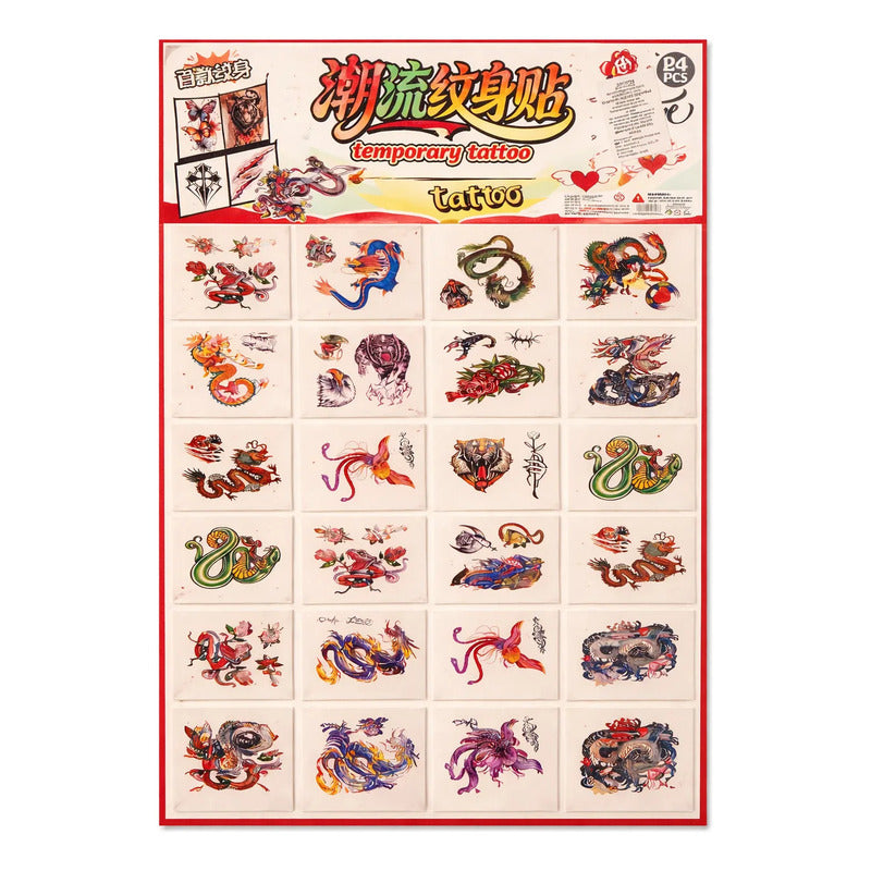 Pack 24 Sobres Individuales Tatuajes Temporales Diseño 216un
