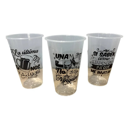 10 Vasos Reutilizables Dieciocheros Frases Típicas 500 Ml Transparente