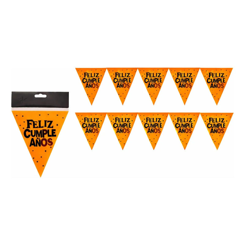 Guirnalda Banderín Feliz Cumpleaños Fluor Fiesta Naranja