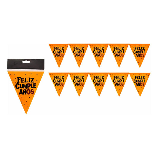 Guirnalda Banderín Feliz Cumpleaños Fluor Fiesta Naranja