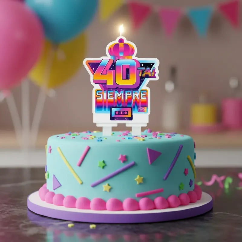 Vela Cumpleaños 40 Y Siempre Retro Ochentero Para Torta