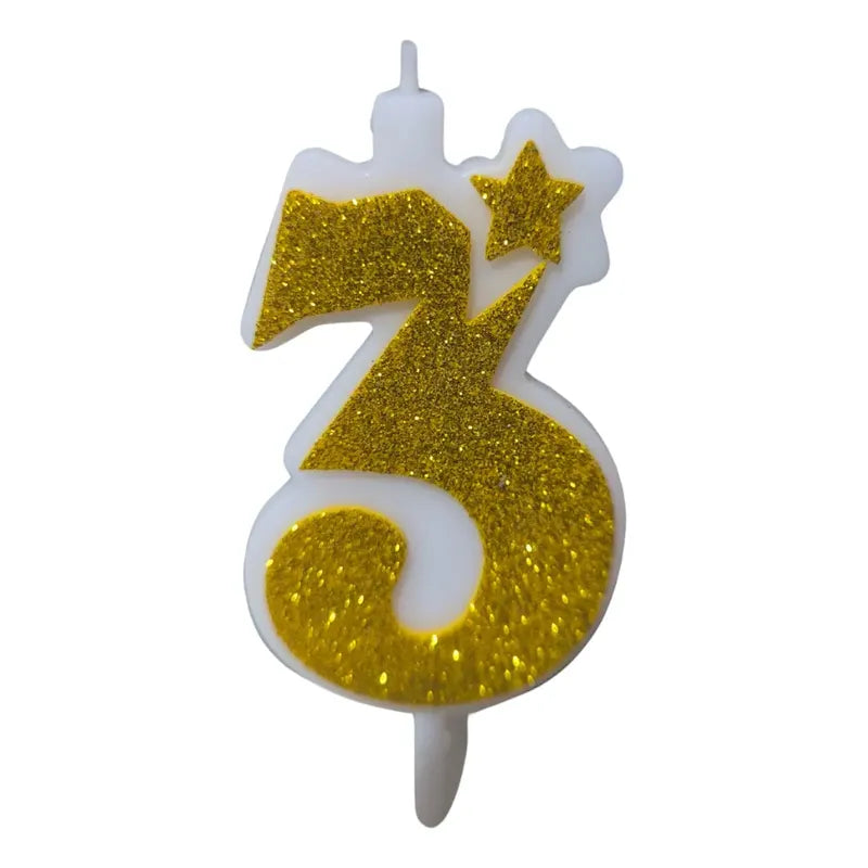 Vela De Numero Dorada Con Escarcha 12 Cm