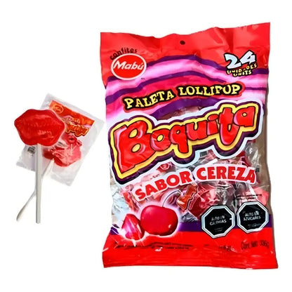Paleta Caramelo Mabu Sabor Cereza Sin Lactosa Bolsa 24 Unidades