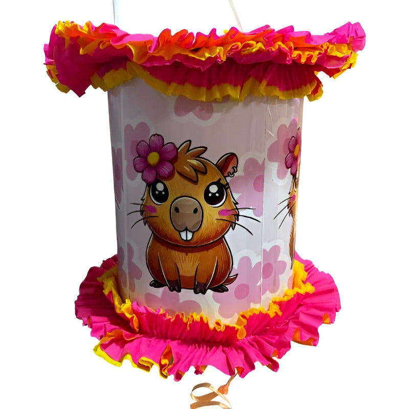 Piñata Cumpleaños Capibara Capybara Rosada Rosa