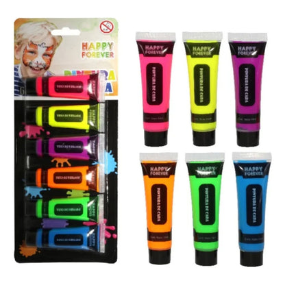 Set 6 Maquillaje Pinta Caritas Fluor Neón Fiesta Y Cumpleaño