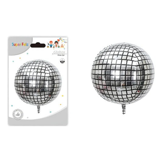 Globo Bola Disco Mylar 55 Cm Plateado
