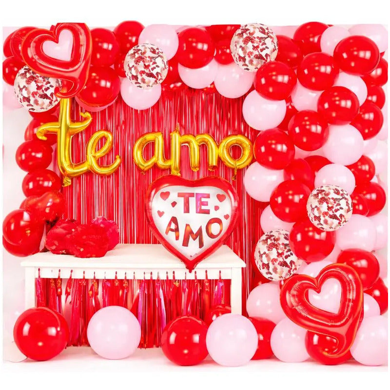 Kit Decoración Te Amo Con Globos Para Aniversario Y Enamorad