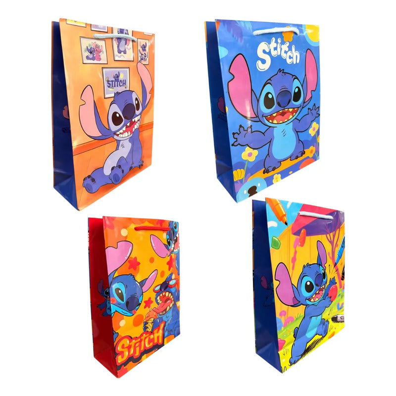 12 Bolsa Stitch Disney Cumpleaños Infantil Cotillón Azul