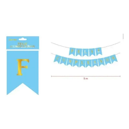 Cotillón Guirnalda Feliz Cumpleaños Banderín Celeste Celeste Feliz Cumpleaños