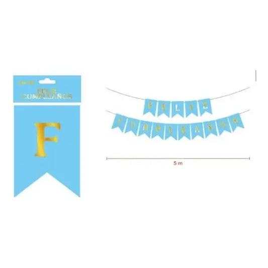 Cotillón Guirnalda Feliz Cumpleaños Banderín Celeste Celeste Feliz Cumpleaños