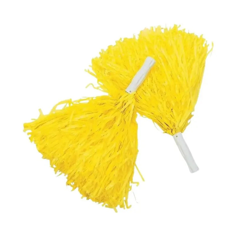 Set X 2 Pompones Plumeros Rojos De Porrista Cotillón Amarillo