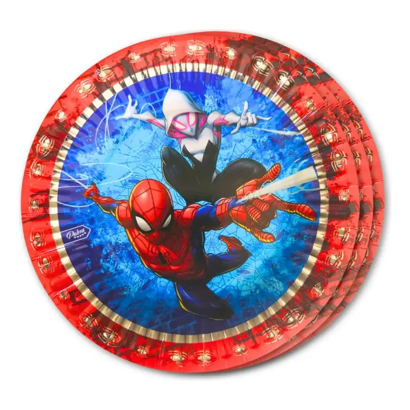 Set 6 Platos Cartón Spiderman 18cm Para Cumpleaños Azul Y Rojo Azul Rojo