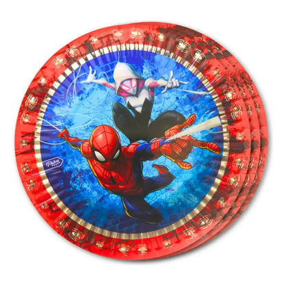 Set 6 Platos Cartón Spiderman 18cm Para Cumpleaños Azul Y Rojo Azul Rojo