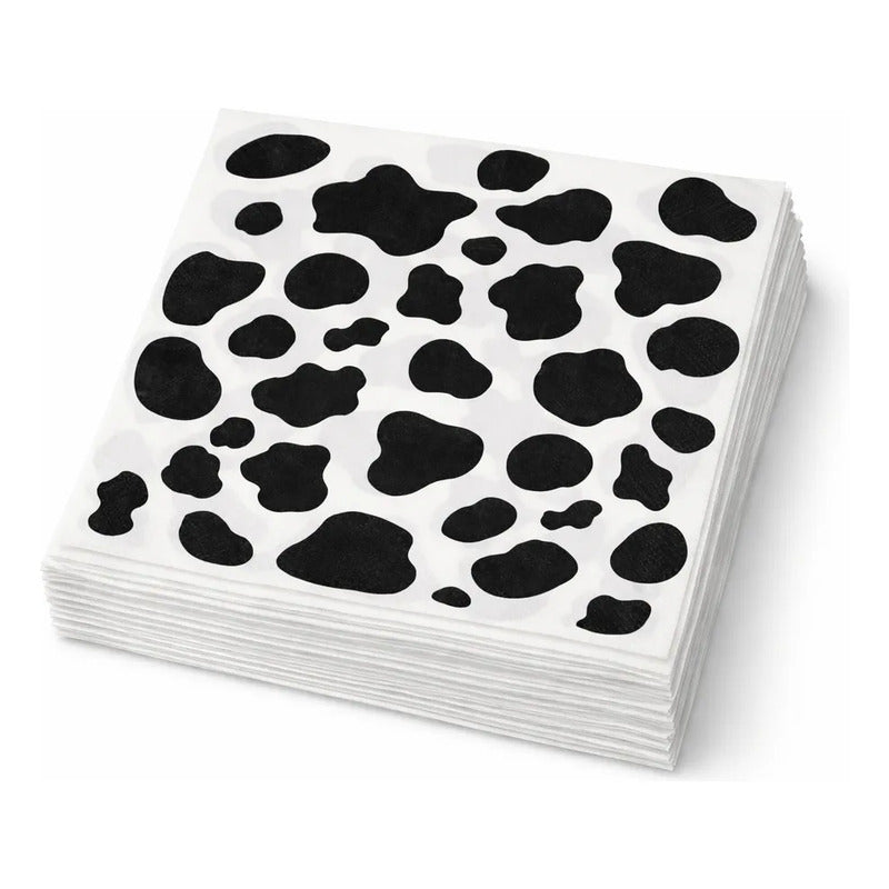 Servilletas Papel Animal Print Vaca Fiesta Cotillón X 10 Negro