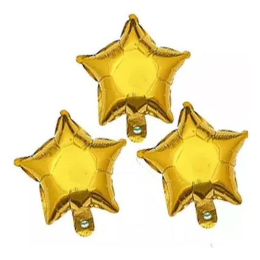 Set 3 Globos Mylar Metalicos Estrellas Dorado 25 Cm