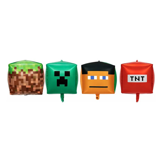 Set 4 Globos Metalizados Minecraft Cubo Fiesta Cumpleaños Verde