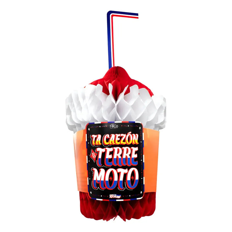 Adorno Colgante Fiestas Patrias Vaso Terremoto 42cms Papel Rojo