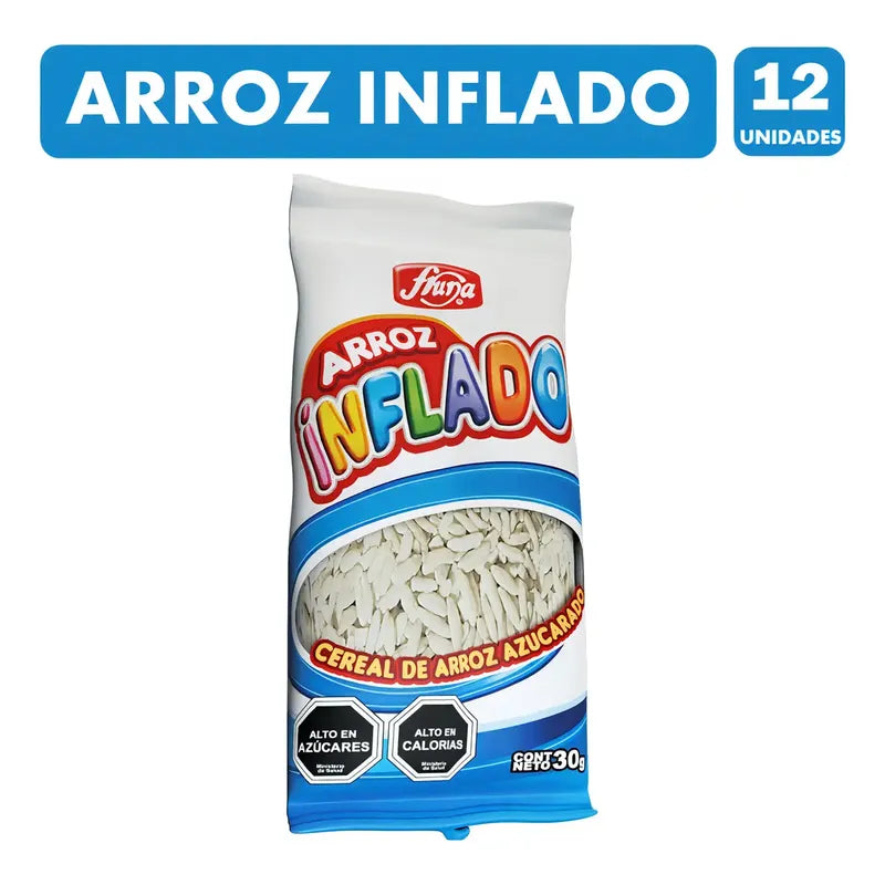 Cereal De Arroz Inflado Para Colación, Fruna - Pack De 12 Un