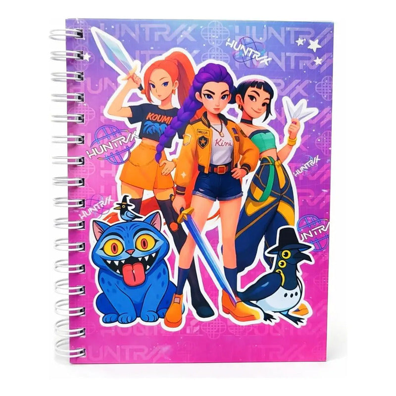 Agenda Cuaderno Espiral Tapa Dura Huntrx Diseño Anime Violeta
