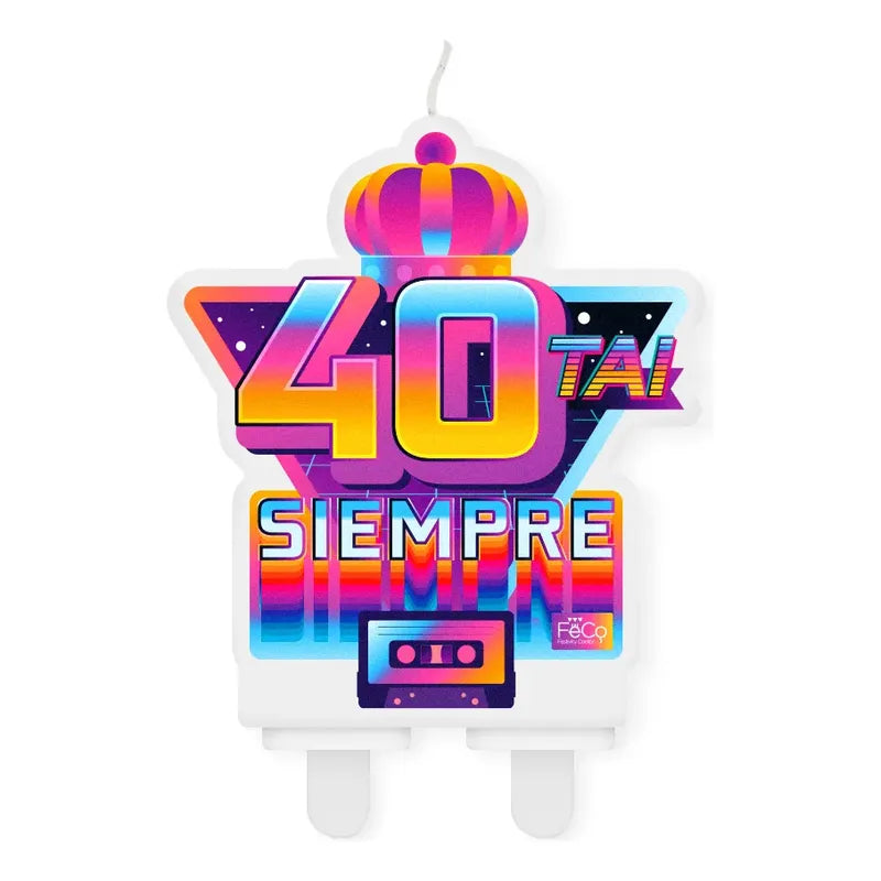 Vela Cumpleaños 40 Y Siempre Retro Ochentero Para Torta