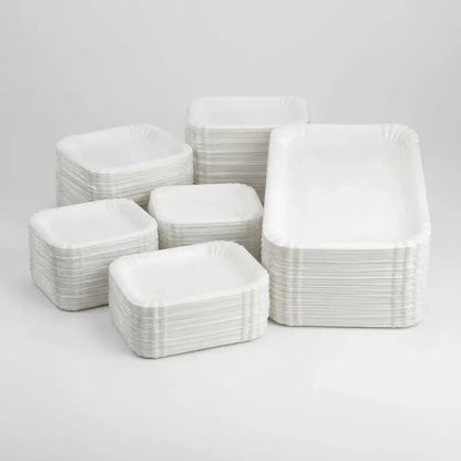 50 Platos Descartables De Torta De Cartón 23x17 Cm Rectangul Blanco