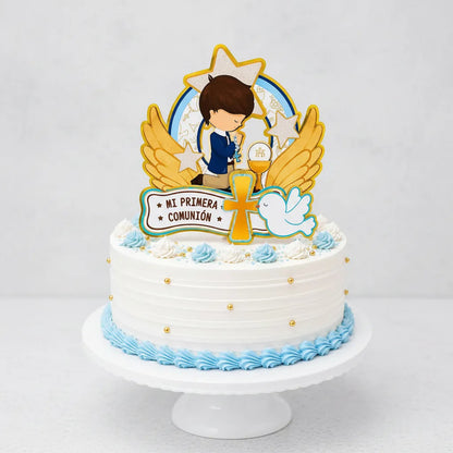 Topper Adorno Torta Mi Primera Comunión Niño Dorado