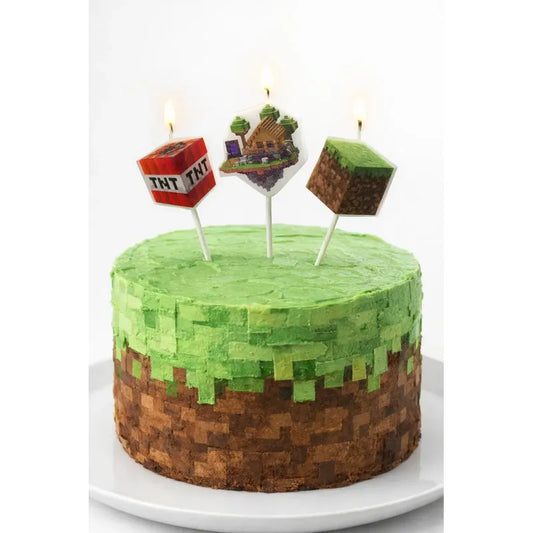 Set 3 Velas De Cumpleaños Minecraft Para Torta Fiesta