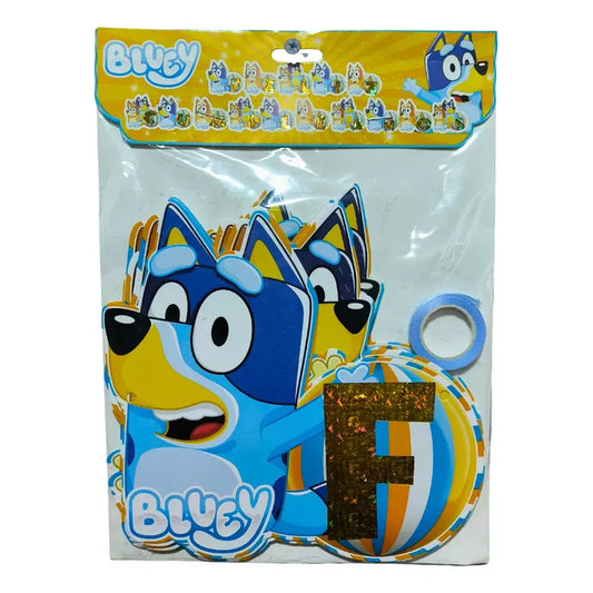 Cotillón Bluey Guirnalda Feliz Cumpleaños 3d Banderin Bluey