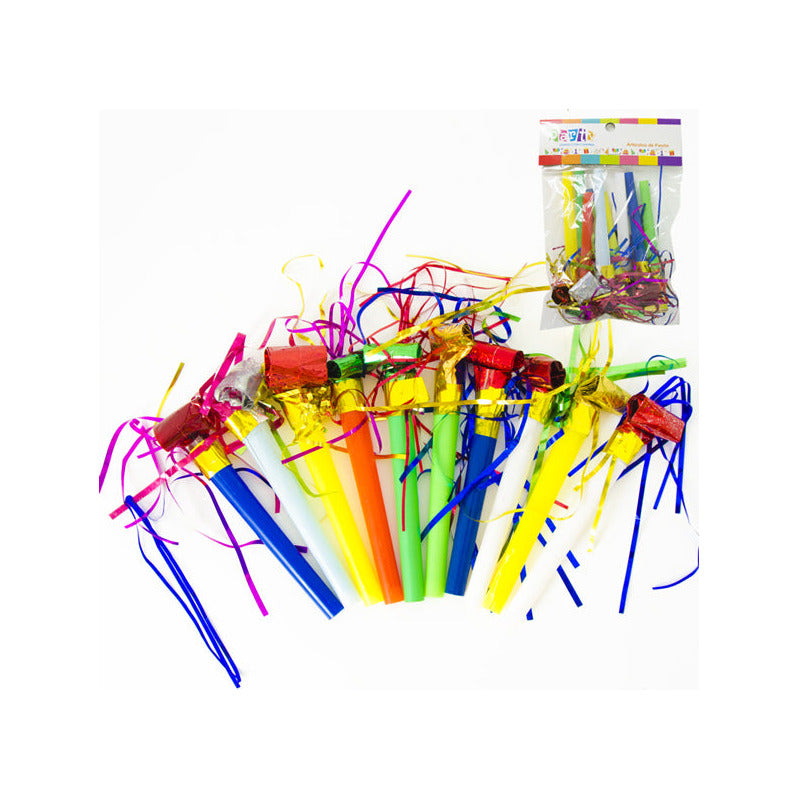 10 Silbatos De Fiestas Pito Serpiente Fleco