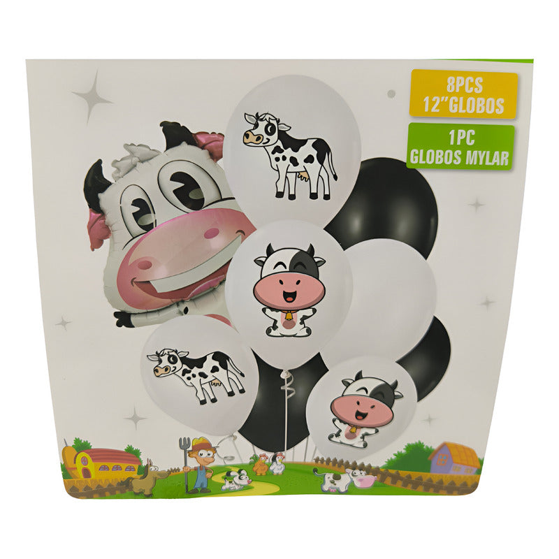 Pack 9 Globos Cumpleaños Vaca Lola Blanco Vaca