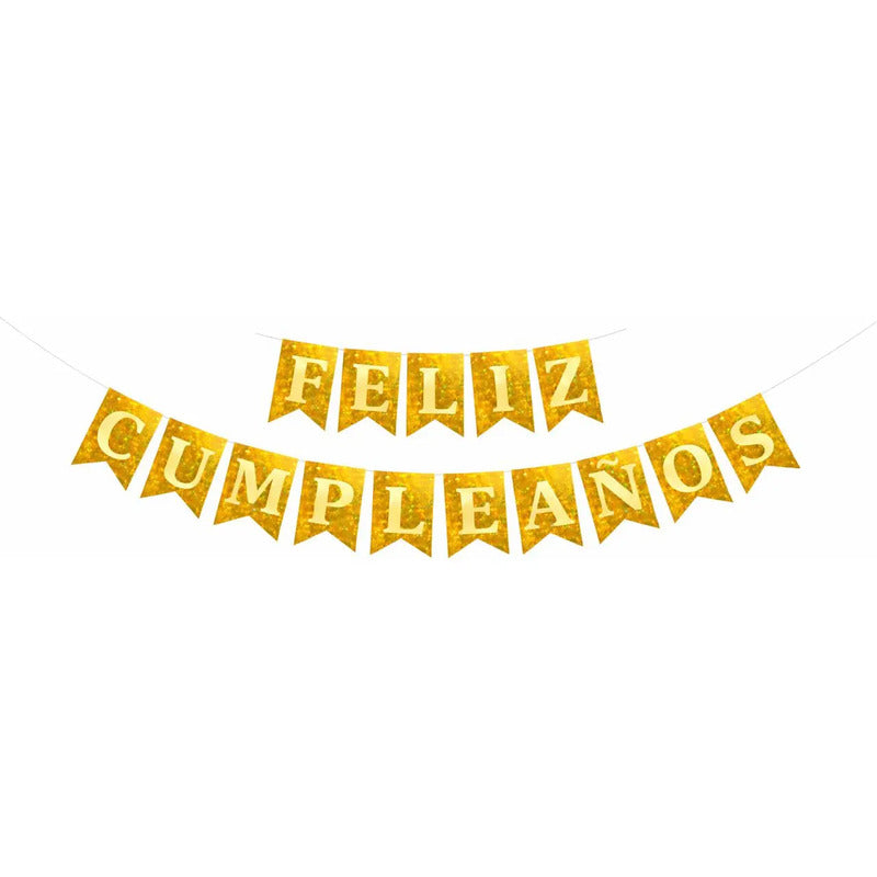 Guirnalda Banderín Feliz Cumpleaños Dorado Glitter Dorado