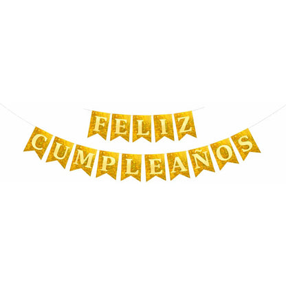 Guirnalda Banderín Feliz Cumpleaños Dorado Glitter Dorado