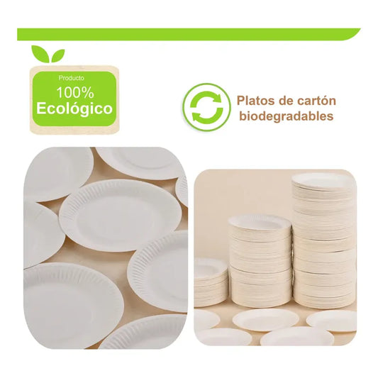100 Plato Carton N°2 Desechable Fiesta Blanco 18cm Cumpleaño