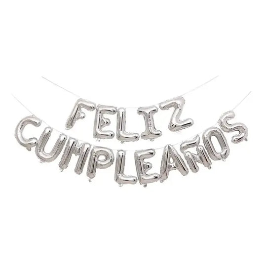 Globo Metálico 16  Plateado Feliz Cumpleaños