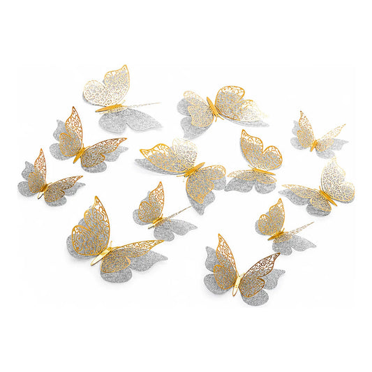 Set 12 Deco Mariposas Decorativas 3d Adhesivas Plateado