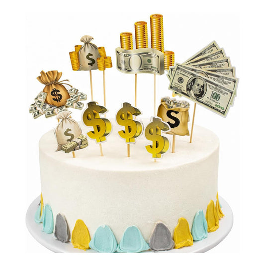 Set Toppers Decorativos Dinero Dólar Para Torta Fiesta Dorado