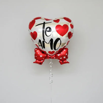 Globo Metálico Corazón Te Amo Con Varilla Y Moño Rojo