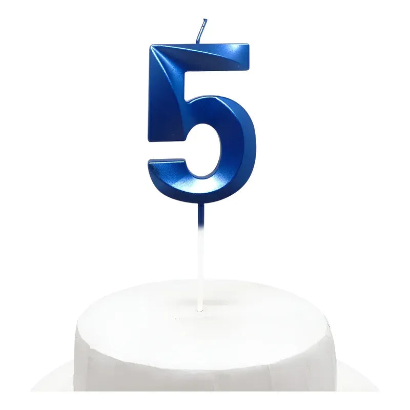 Vela De Cumpleaños Numeral Azul Brillante 5x7 Cm