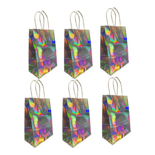 Pack 12 Bolsas Cumpleaños Papel Metalizada Plateada 16x21 Cm