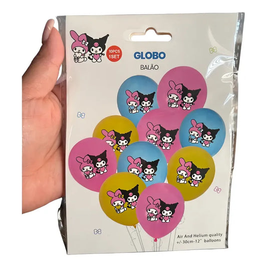 Set 10 Globos De Cumpleaños Kuromi Látex Violeta