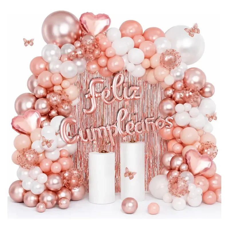 Decoración Cumpleaños Candy Bar Globos Rosados Y Blancos Rosa