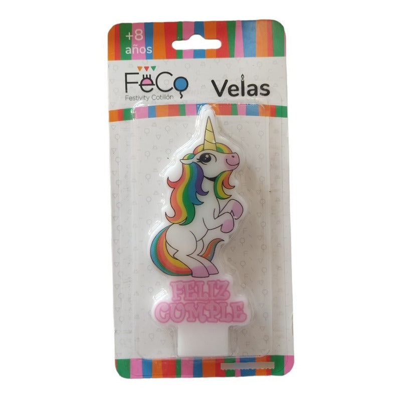 Vela Unicornio Blanco Rosa Festivity Para Cumpleaños 12x5cm