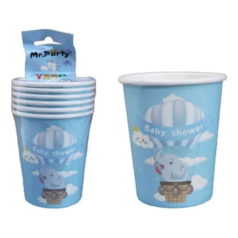 Pack 6 Vasos Cotillón Baby Shower Niño Celeste